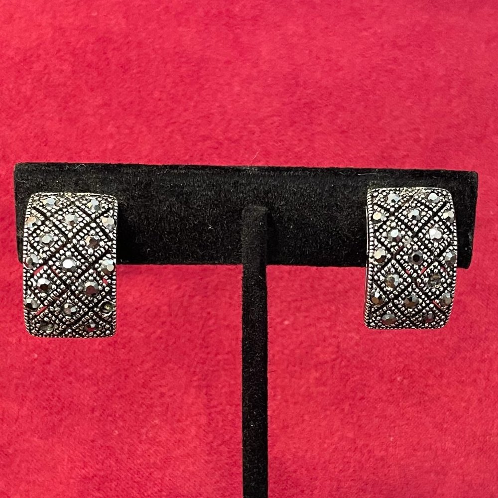 Silvertone Metal & Marcasite Clip Earrings